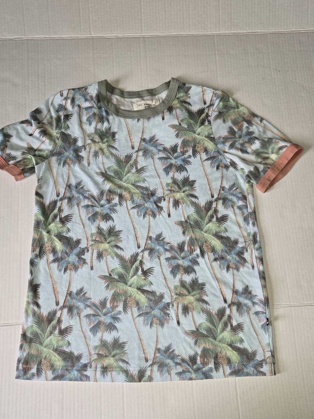 Los Angeles Apparel Light Blue Palm Print Ringer Tee